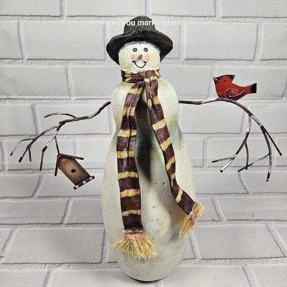 VINTAGE Snowman Christmas Paper Mache W/ Birdhouse & Bird Folk Art Primitive - Picture 1 of 10